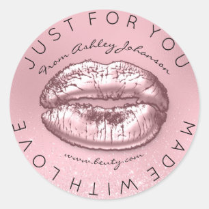 Made With Love Pink Kiss Glitter Makeup Lips Classic Round Sticker