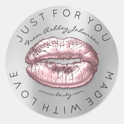 Made With Love Pink Kiss Gray Makeup Lips Classic Round Sticker