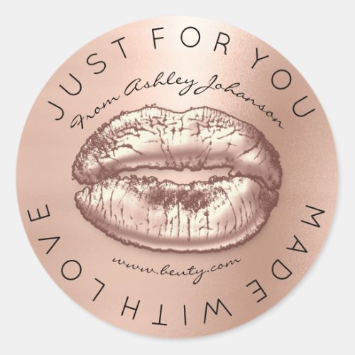 Made With Love Pink Kiss Rose Gold Makeup Lips Classic Round Sticker