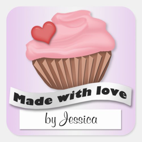 Made With Love Pink  Purple Cupcake Stickers