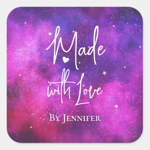 Made with Love Pink  Purple Space  Stars Square Sticker