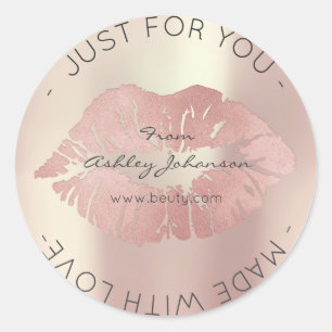 Made With Love Pink Rose Gold Makeup Lips Kiss Classic Round Sticker