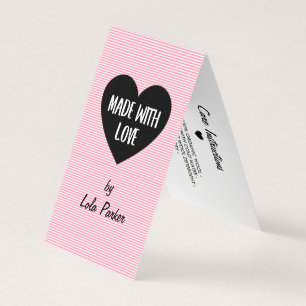 Made with Love Pink Stripes - Care Instructions Business Card