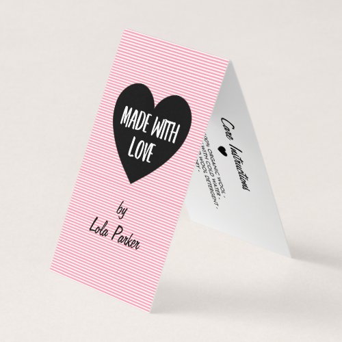 Made with Love Pink Stripes _ Care Instructions Business Card