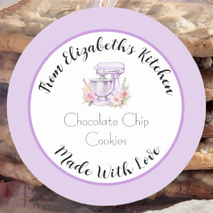 Made With Love Purple Floral Mixer Home Baked Gift Classic Round Sticker