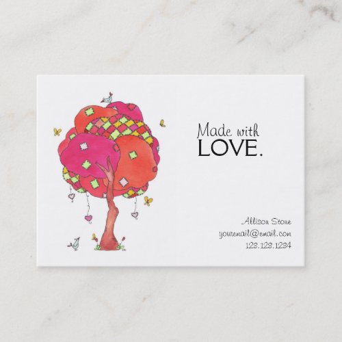 Made with Love Quilted Pink Patch Tree Birds Business Card