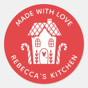 Made With Love Red Christmas Classic Round Stick Classic Round Sticker