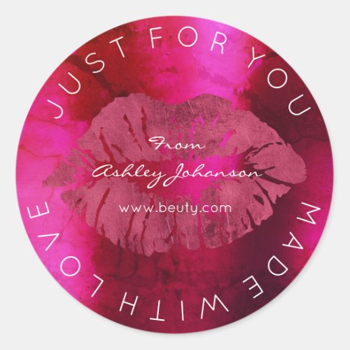 Made With Love Red Lipstick Burgundy Makeup Lips Classic Round Sticker