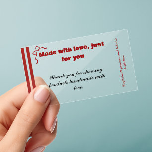 Made with Love Red Stripe Thank You Card Clear Business Cards