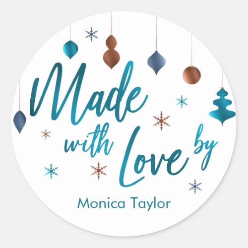 Made with Love Retro Teal Copper Navy Ornaments Classic Round Sticker