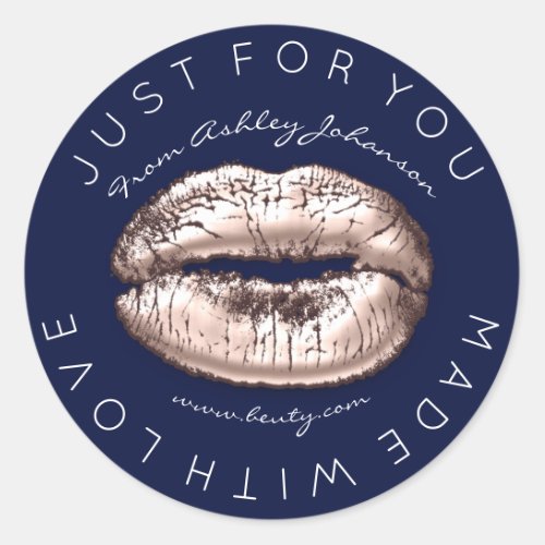 Made With Love Rose Kiss Pink Navy Makeup Lips Classic Round Sticker