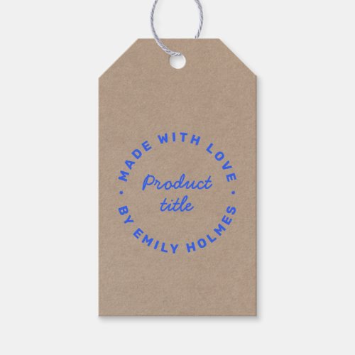 Made with Love  Rustic Kraft Blue Stylish Retro Gift Tags