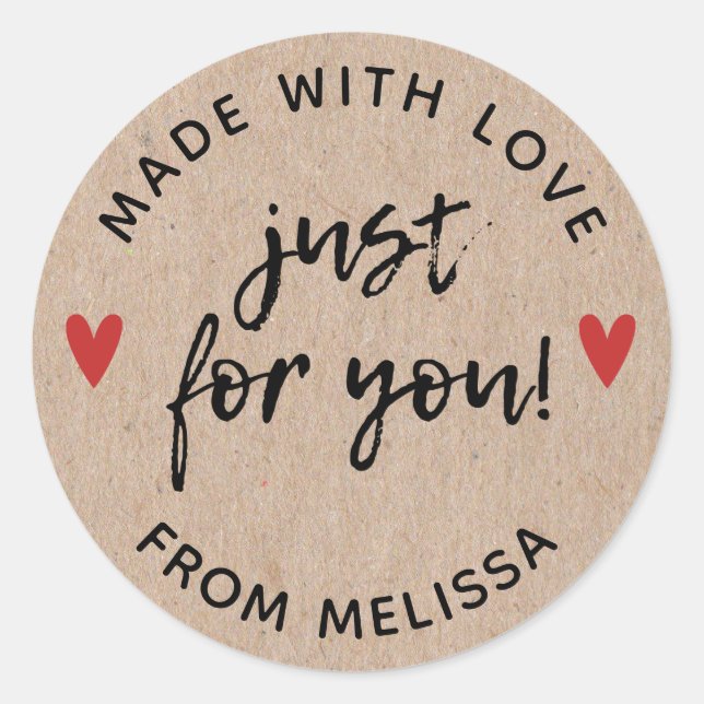 Made with Love Rustic Kraft Classic Round Sticker (Front)