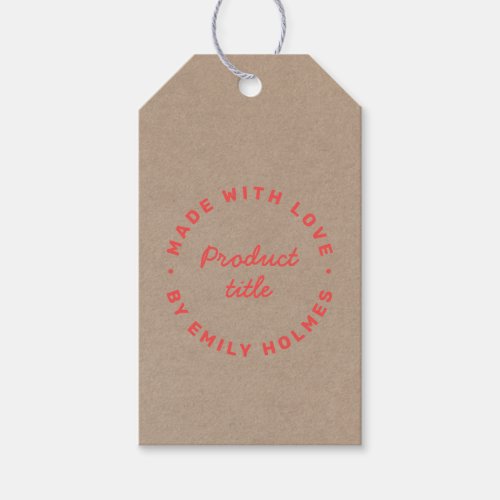 Made with Love  Rustic Kraft Modern Retro Red Gift Tags