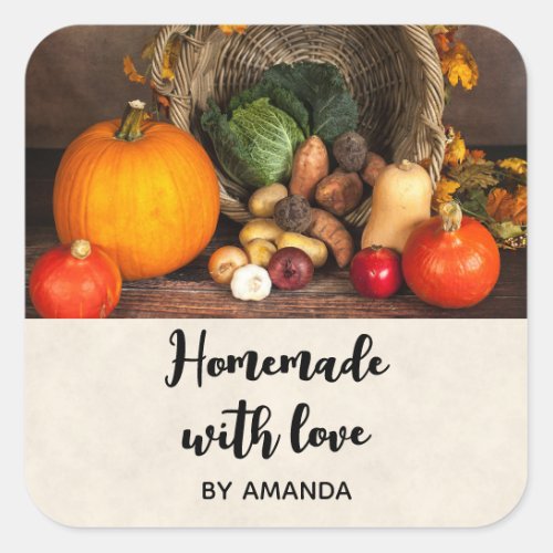 Made with Love Rustic Thanksgiving Table Photo Square Sticker