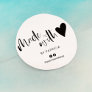 Made with love script minimalist black and white classic round sticker