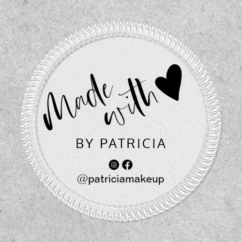 Made with love script minimalist black and white patch