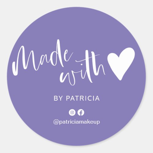 Made with love script minimalist periwinkle  classic round sticker