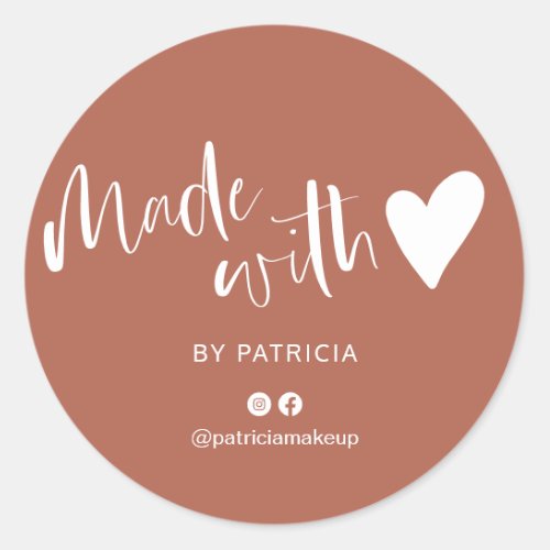 Made with love script minimalist terracotta classic round sticker