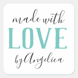 Made with Love Script Turquoise Business Square Sticker