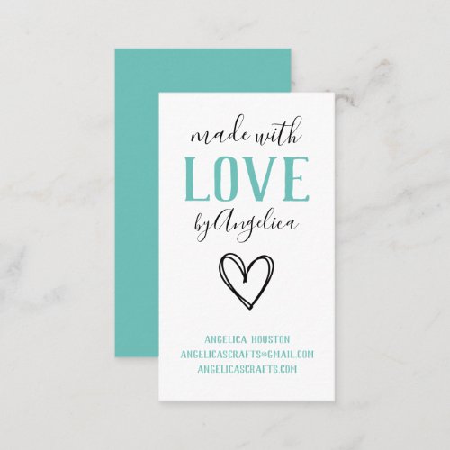 Made with Love Script Turquoise Heart Business Card