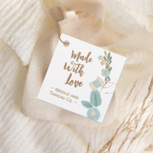 Made With Love Sewing Embroidered Flower Tag