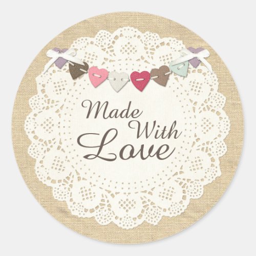 Made With Love Sewing Stitches on Rustic Country Classic Round Sticker