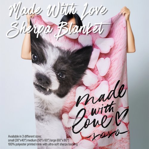 Made With Love Silly Dog  Hearts Sherpa Blanket