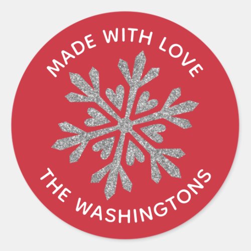Made with Love Silver Glitter Snowflake Classic Round Sticker