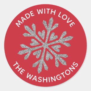 Made with Love Silver Glitter Snowflake Classic Round Sticker