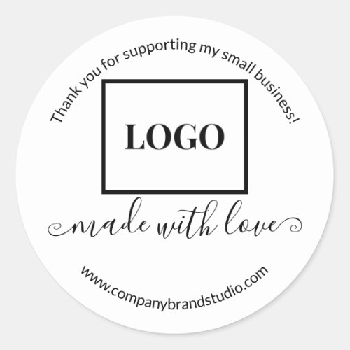Made With Love Small Business Logo Thank You Classic Round Sticker