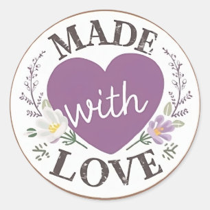 Made with Love sticker with Purple Heart & flowers