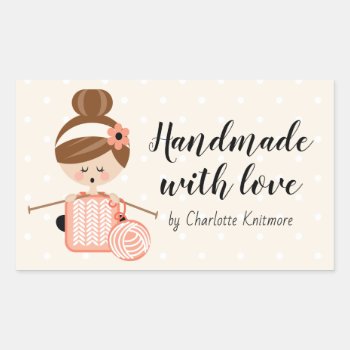 Made With Love Stickers Knit Sticker Brunette Girl by cutecustomgifts at Zazzle