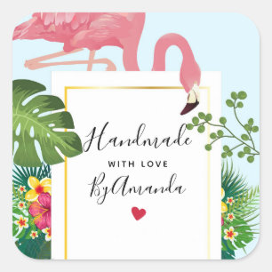 Made with Love Stylish Pink Flamingo Square Sticker
