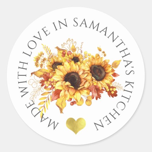 Made With Love Sunflower Classic Round Sticker