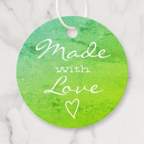 Made with Love Tags Heart Green Watercolor Marble