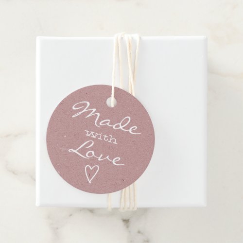 Made with Love Tags Heart Pink Rustic Kraft Paper 