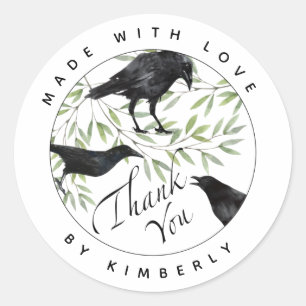 Made with Love Thank You Crow Bird Classic Round Sticker