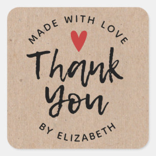 Made With Love Thank You Rustic Kraft Square Sticker