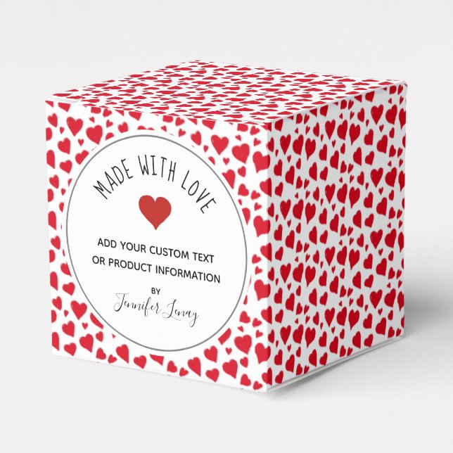Made With Love Valentines Red Hearts Personalized Favor Boxes (Front Side)
