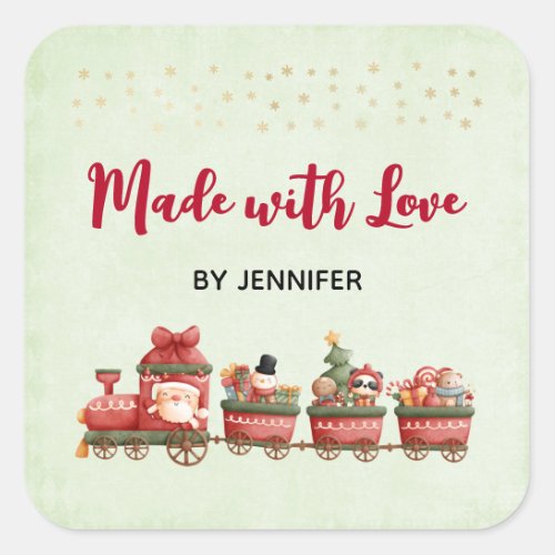 Made with Love Vintage Christmas Train with Toys Square Sticker