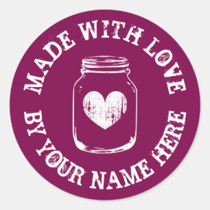 Made with love vintage heart mason jar custom classic round sticker