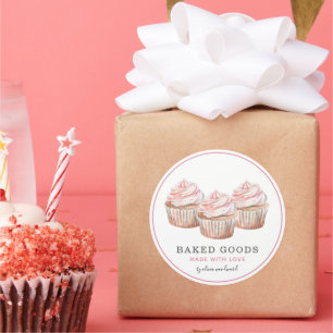 Made With Love Watercolor Pink Baked Goods Classic Round Sticker