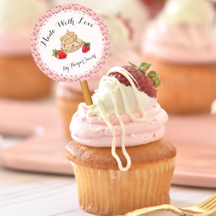 Made With Love Watercolor Strawberry Puff Pastry Classic Round Sticker