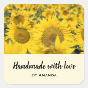 Made with Love Yellow Field of Sunflowers Square Sticker