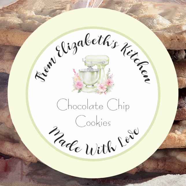 Made With Love Yellow Floral Mixer Home Baked Gift Classic Round Sticker (Creator Uploaded)