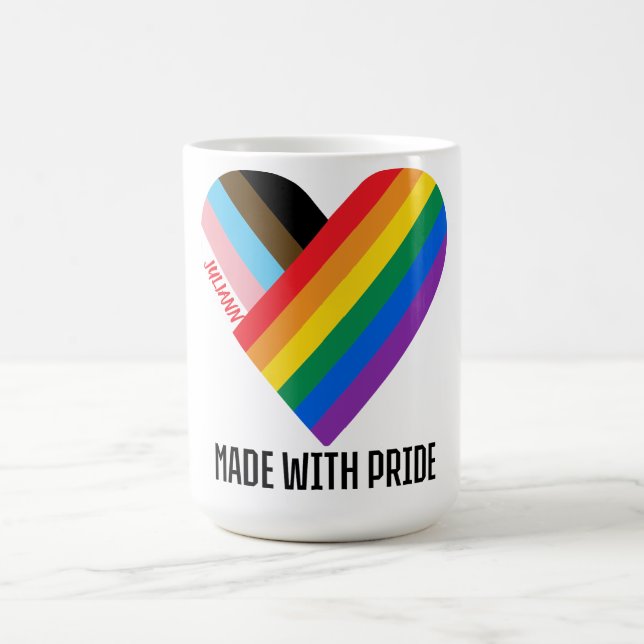 Made With Pride Rainbow Heart Custom Modern  Coffee Mug (Center)