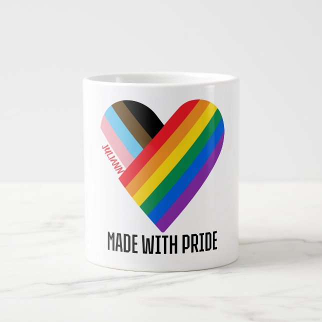 Made With Pride Rainbow Heart Custom Modern  Giant Coffee Mug (Front)
