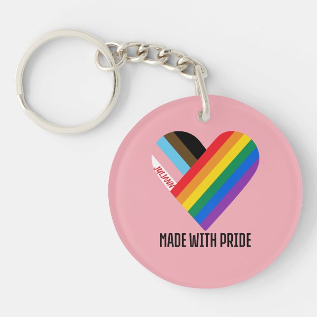 Made With Pride Rainbow Heart Custom Modern  Keychain (Front)