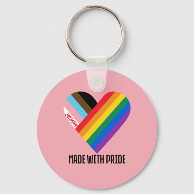 Made With Pride Rainbow Heart Custom Modern  Keychain (Front)
